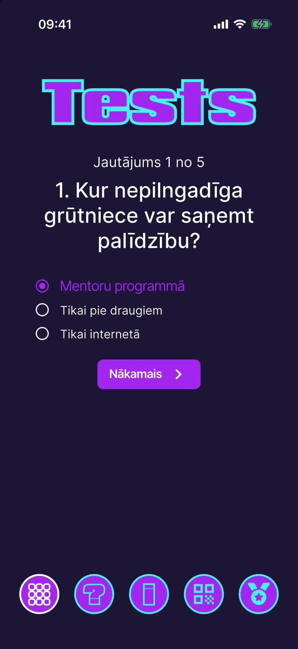 A room quiz with answer options