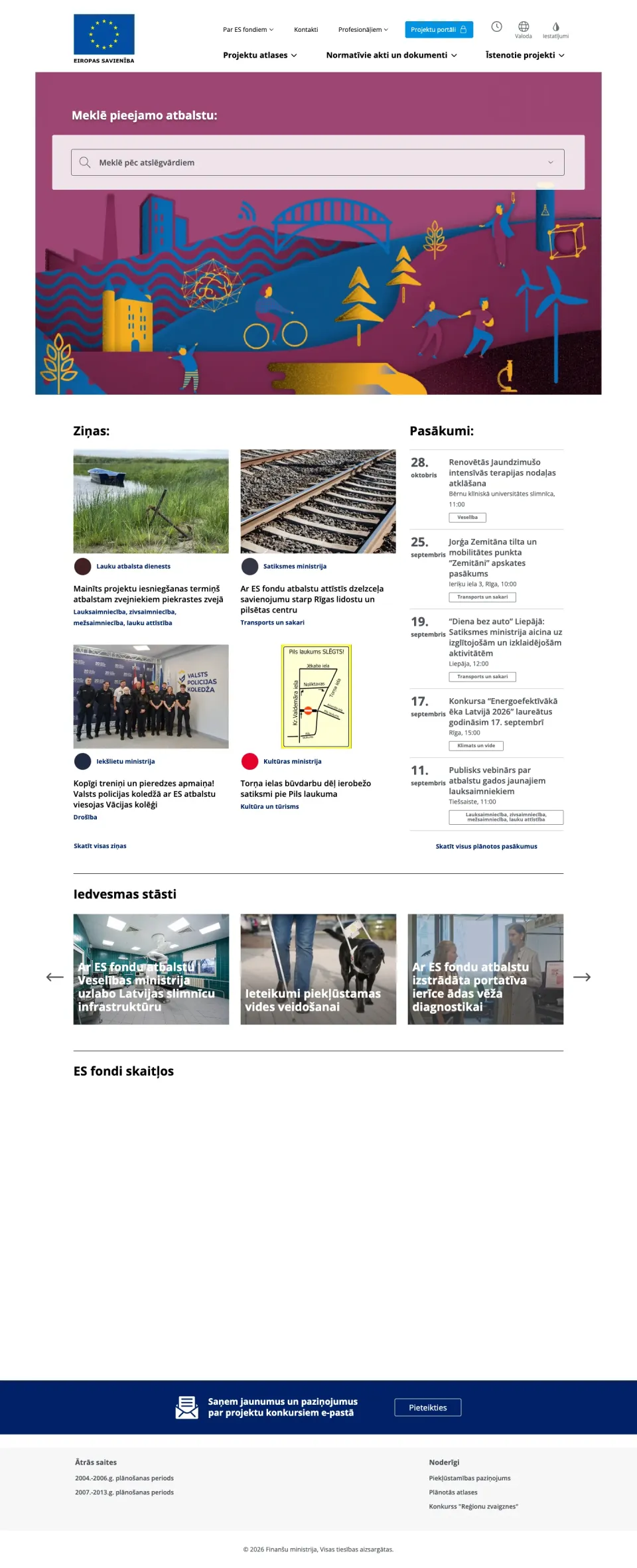 esfondi.lv sākumlapa visā garumā