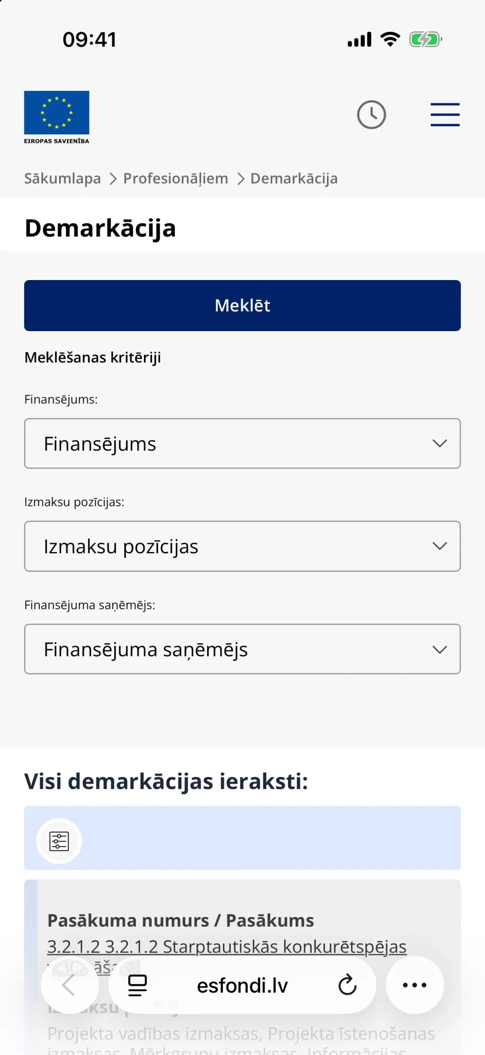Demarkācijas matrica ar filtriem telefonā