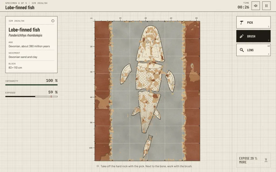 IZRAKUMI game, a fossil in sediment layers