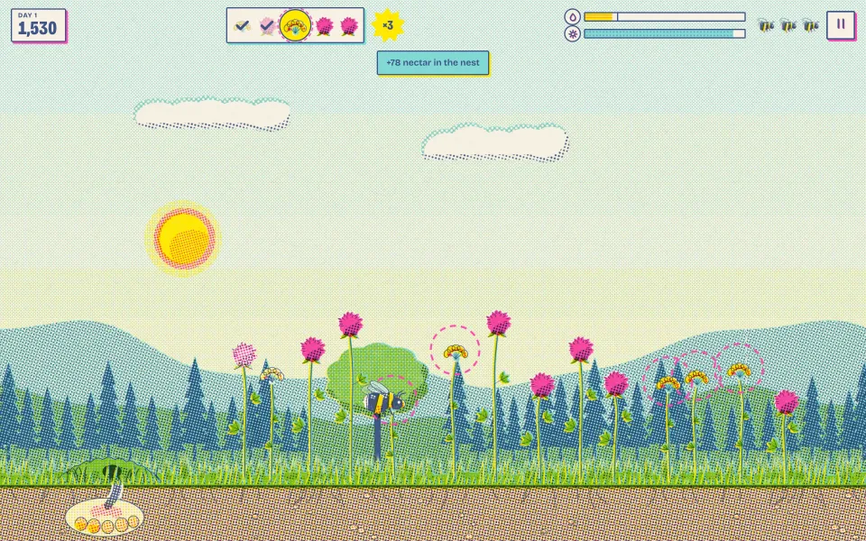 KAMENE game, a bumblebee among meadow flowers