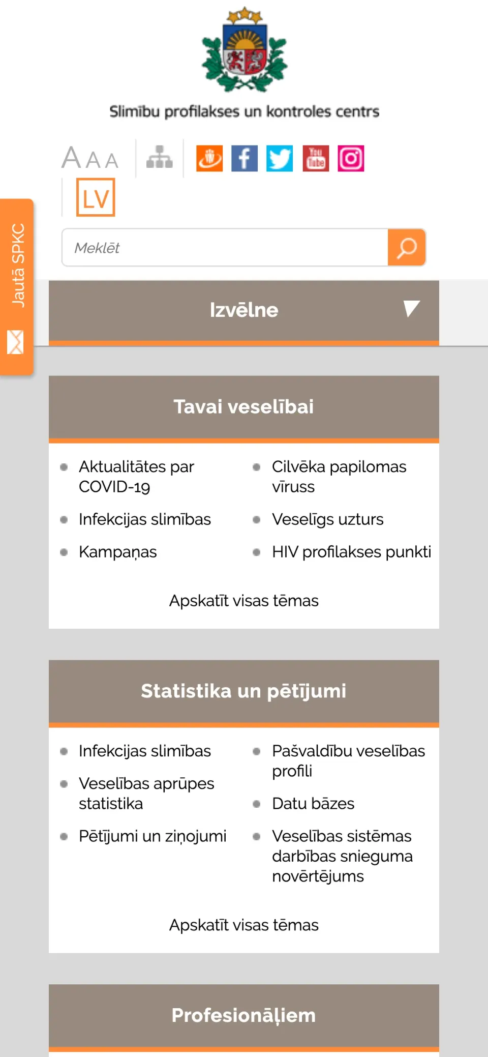 spkc.gov.lv sākumlapa telefonā 2020. gadā